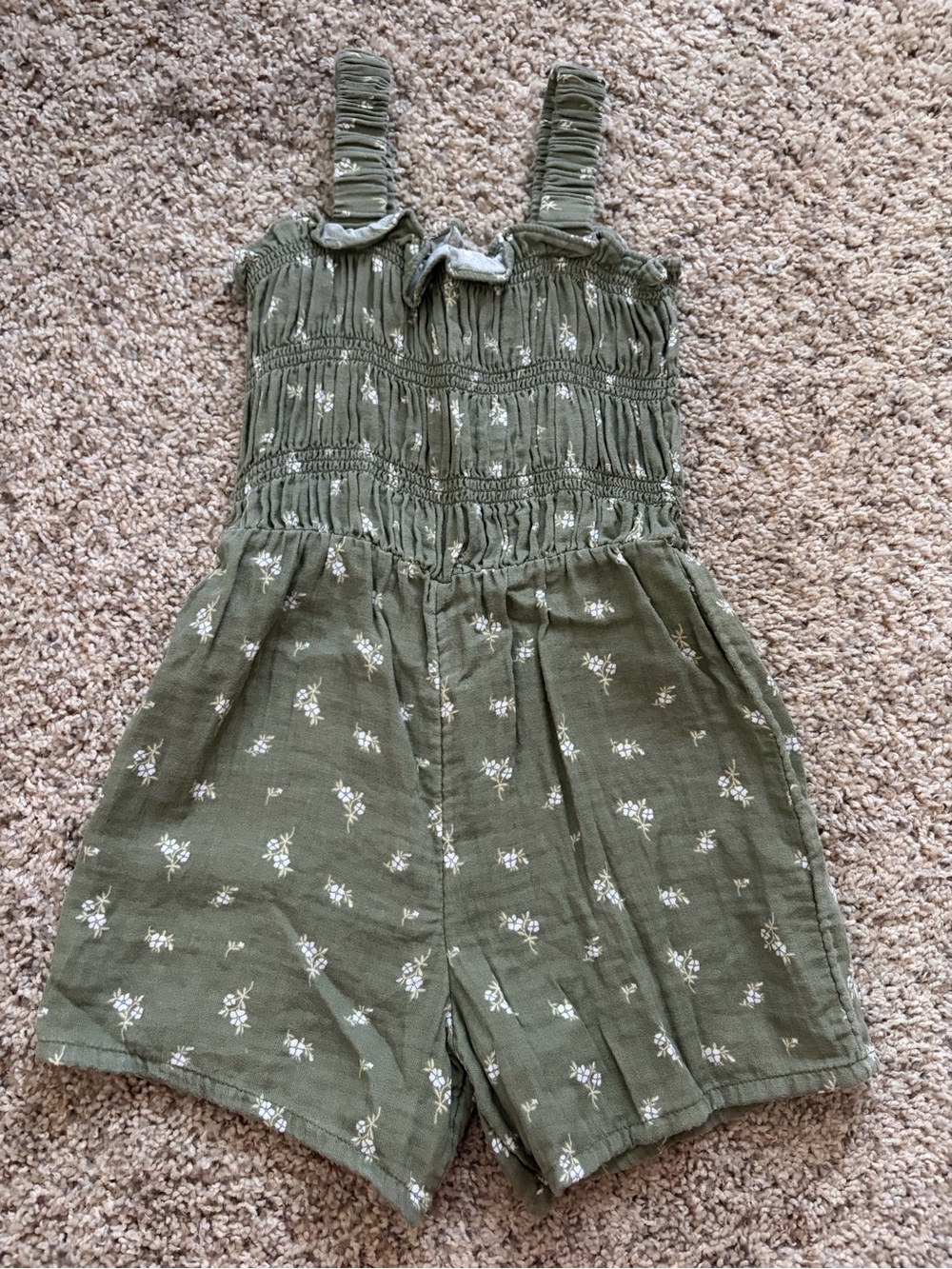 Old Navy Olive Green Floral Smocked Romper